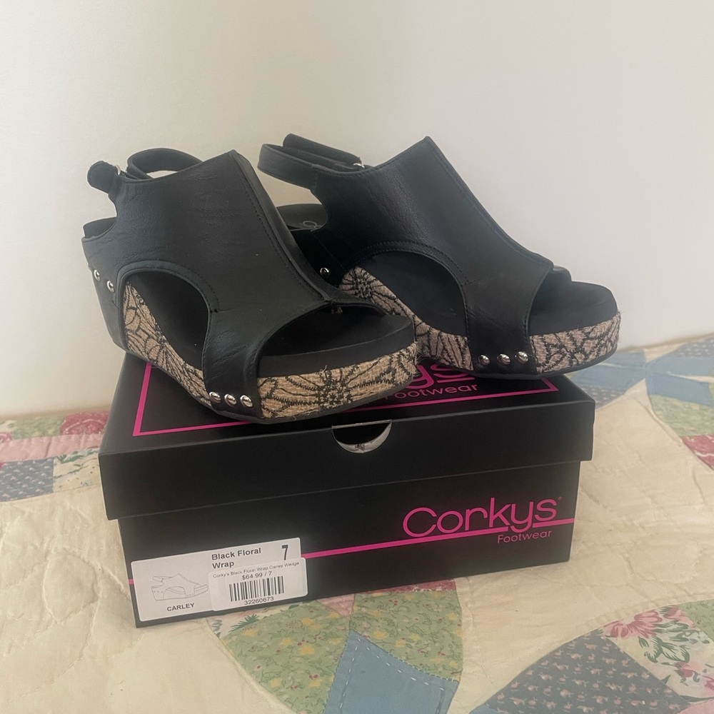 Corkys Black Wedge Shoes